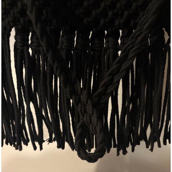 Danielle Nicole Black Macrame Shoulder Bag w/ Wood Handle  # 10.5" x 9" # 3059 - Picture 7 of 8